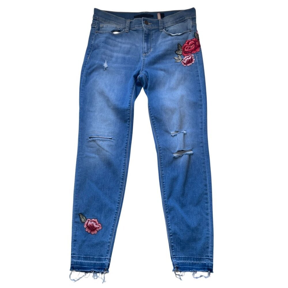 SP Black Label Distressed Floral Embroidered Skinny Jeans SZ 31 - 28” Boho Denim